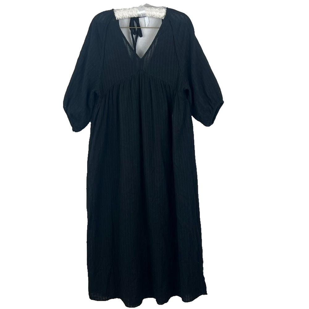 Massimo Dutti Women's XS Black V-Neck Balloon Sleeve Long Maxi Dress